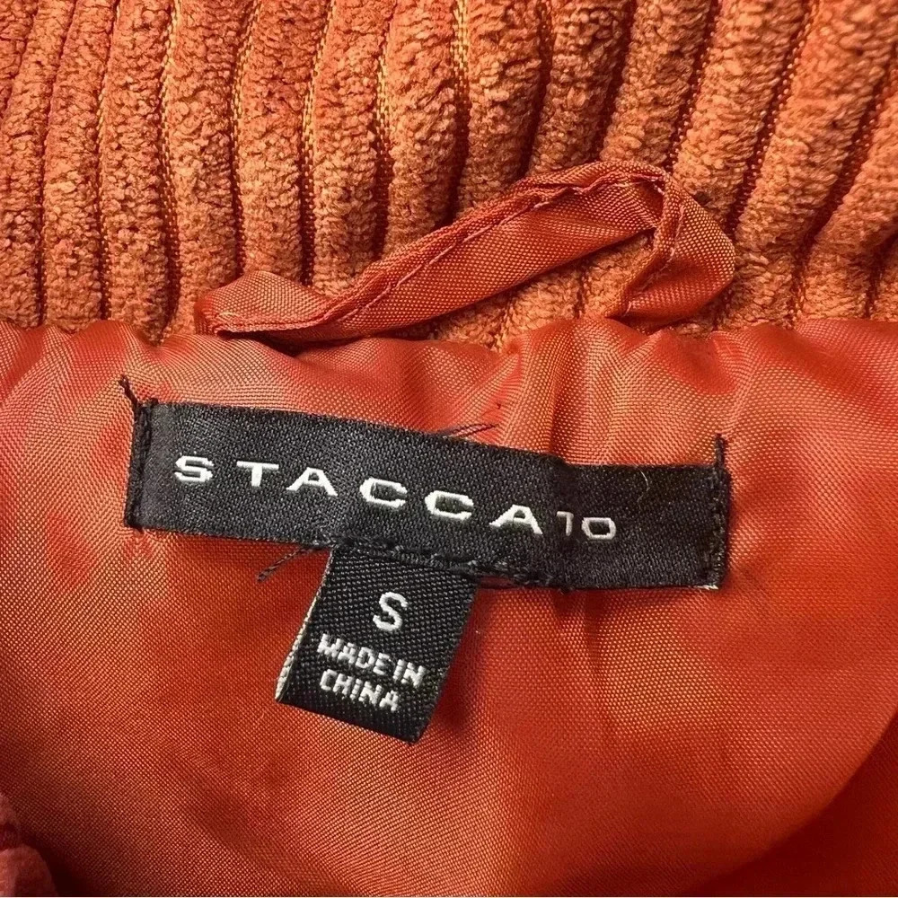 Staccato On the Go Corduroy Dark Orange Puffer Vest Zip Snap Front Size Small - Picture 9 of 13